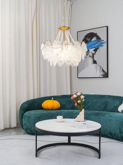 Elegant Pearls Glass Chandelier – Dimmable LED & Adjustable Height