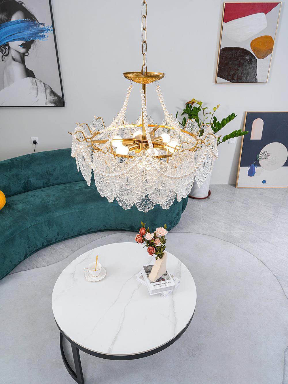 Elegant Pearls Glass Chandelier – Dimmable LED & Adjustable Height