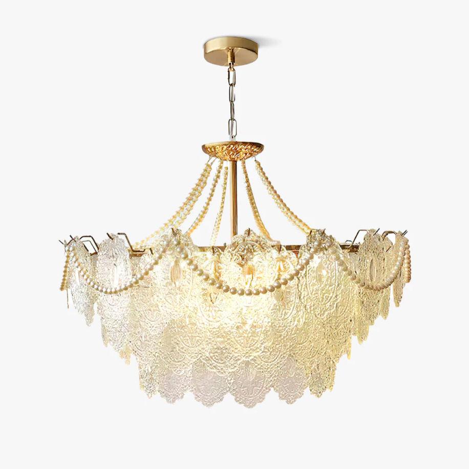 Elegant Pearls Glass Chandelier – Dimmable LED & Adjustable Height