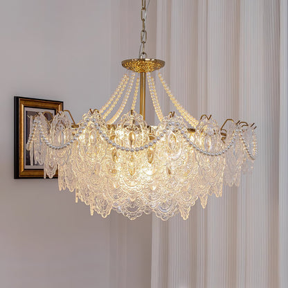 Elegant Pearls Glass Chandelier – Dimmable LED & Adjustable Height