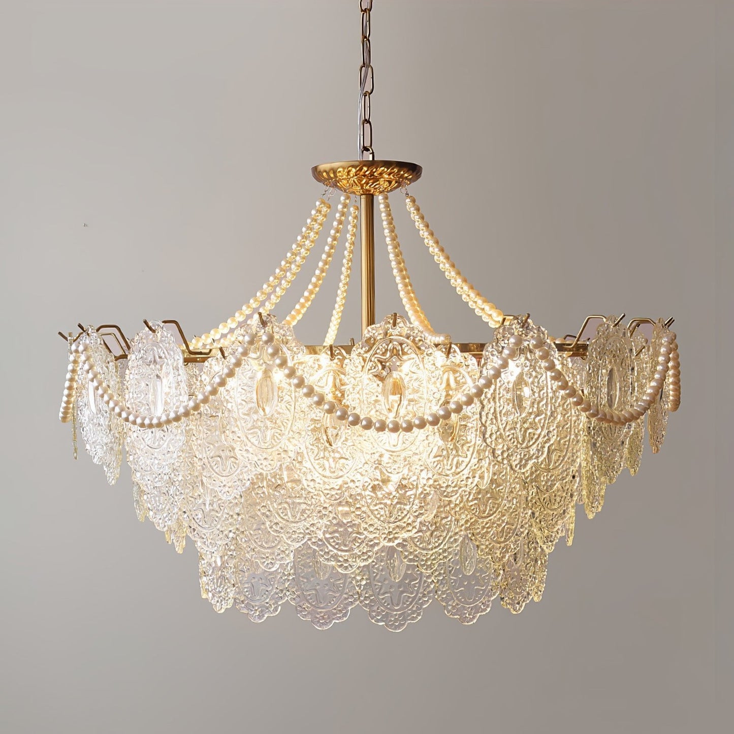 Elegant Pearls Glass Chandelier – Dimmable LED & Adjustable Height