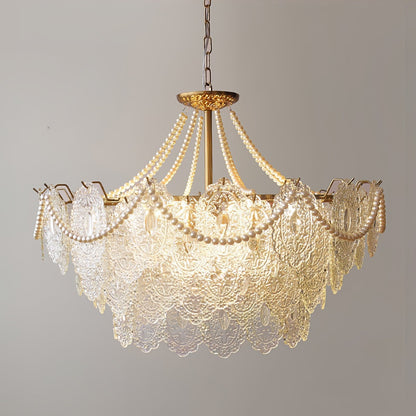 Elegant Pearls Glass Chandelier – Dimmable LED & Adjustable Height