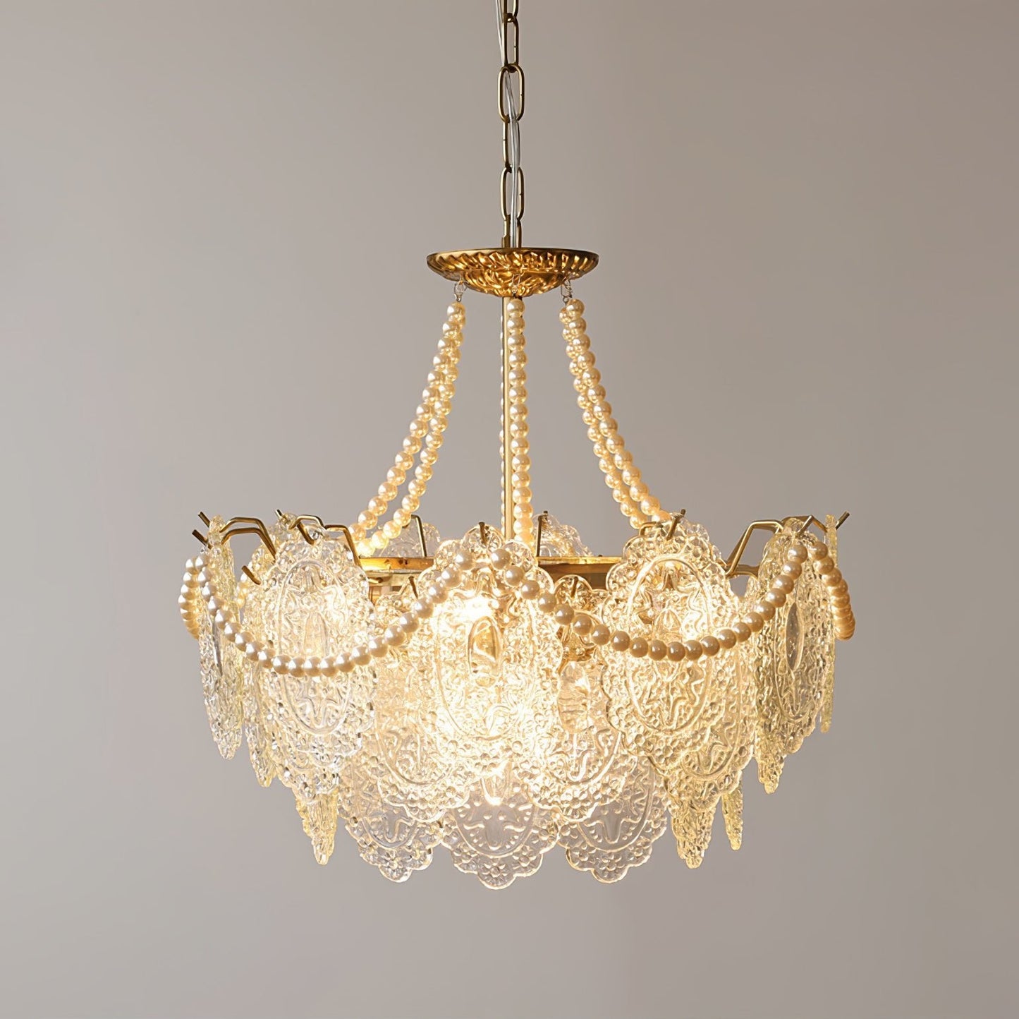 Elegant Pearls Glass Chandelier – Dimmable LED & Adjustable Height