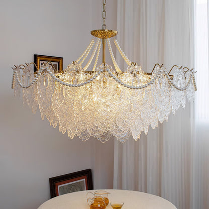 Elegant Pearls Glass Chandelier – Dimmable LED & Adjustable Height