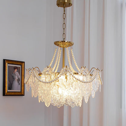 Elegant Pearls Glass Chandelier – Dimmable LED & Adjustable Height