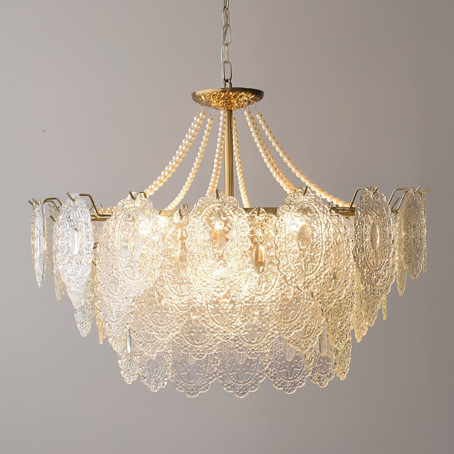 Elegant Pearls Glass Chandelier – Dimmable LED & Adjustable Height