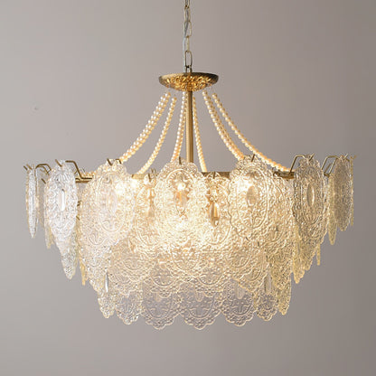Elegant Pearls Glass Chandelier – Dimmable LED & Adjustable Height