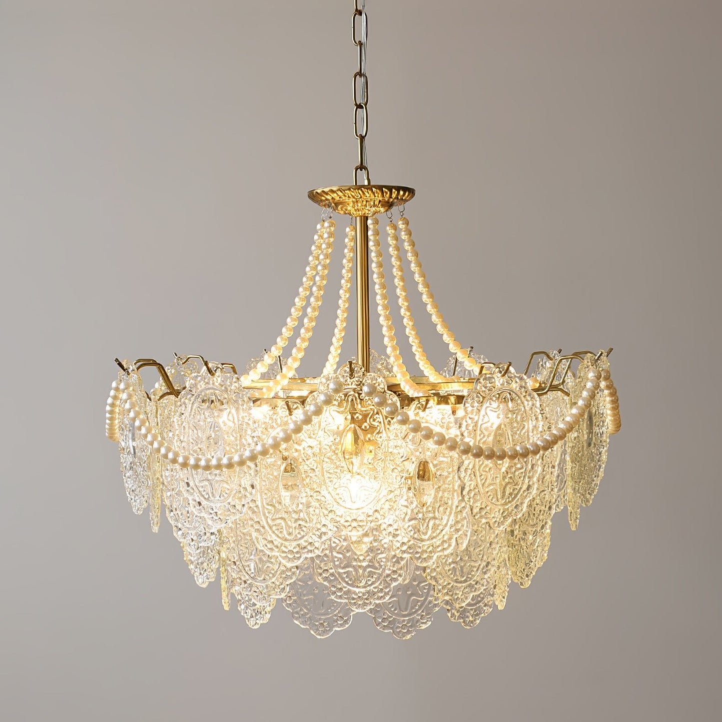 Elegant Pearls Glass Chandelier – Dimmable LED & Adjustable Height