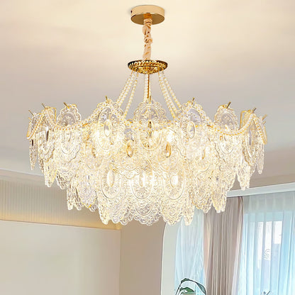 Elegant Pearls Glass Chandelier – Dimmable LED & Adjustable Height
