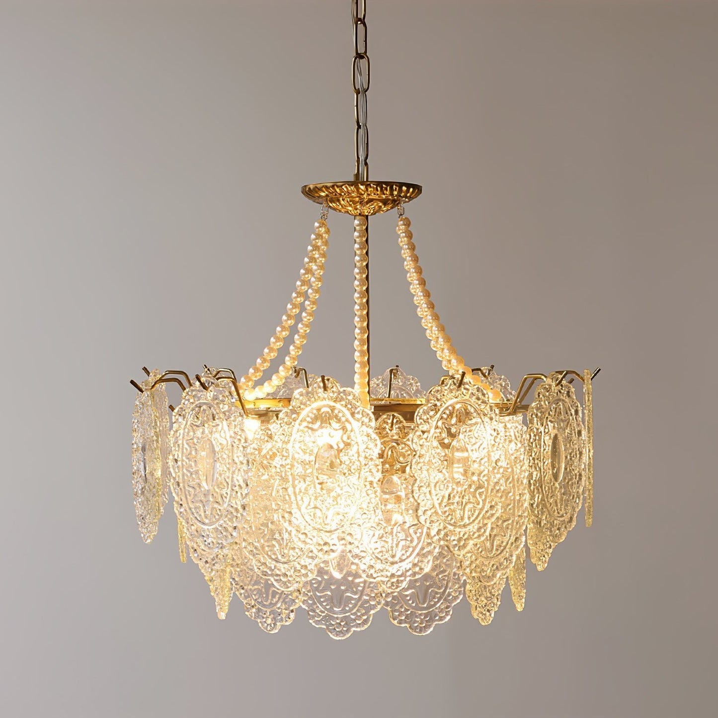 Elegant Pearls Glass Chandelier – Dimmable LED & Adjustable Height