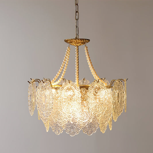 Elegant Pearls Glass Chandelier – Dimmable LED & Adjustable Height