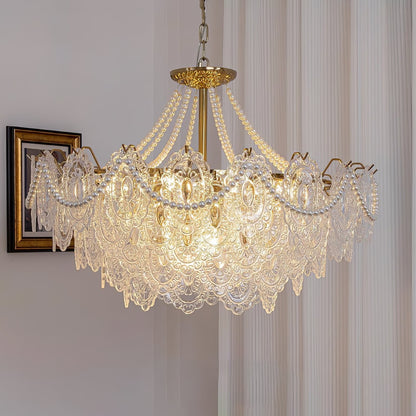Elegant Pearls Glass Chandelier – Dimmable LED & Adjustable Height