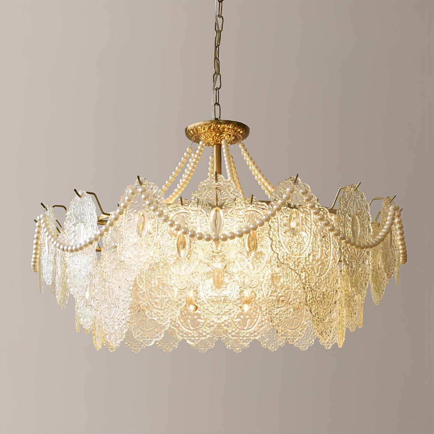 Elegant Pearls Glass Chandelier – Dimmable LED & Adjustable Height