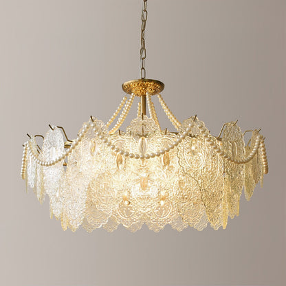 Elegant Pearls Glass Chandelier – Dimmable LED & Adjustable Height