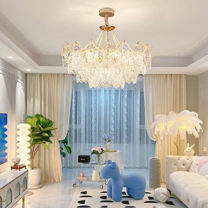 Elegant Pearls Glass Chandelier – Dimmable LED & Adjustable Height