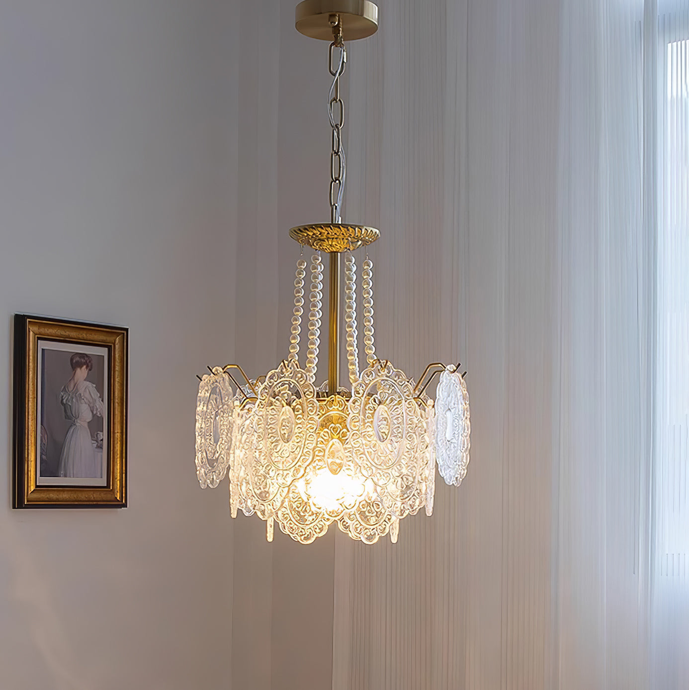 Elegant Pearls Glass Chandelier – Dimmable LED & Adjustable Height