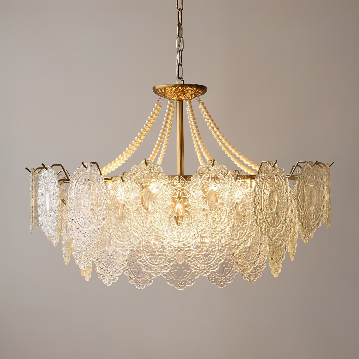 Elegant Pearls Glass Chandelier – Dimmable LED & Adjustable Height