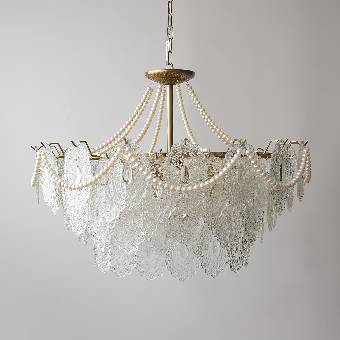 Elegant Pearls Glass Chandelier – Dimmable LED & Adjustable Height