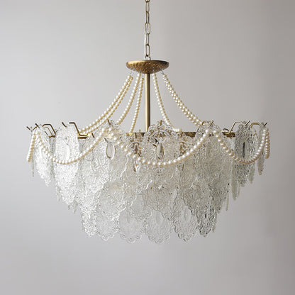 Elegant Pearls Glass Chandelier – Dimmable LED & Adjustable Height