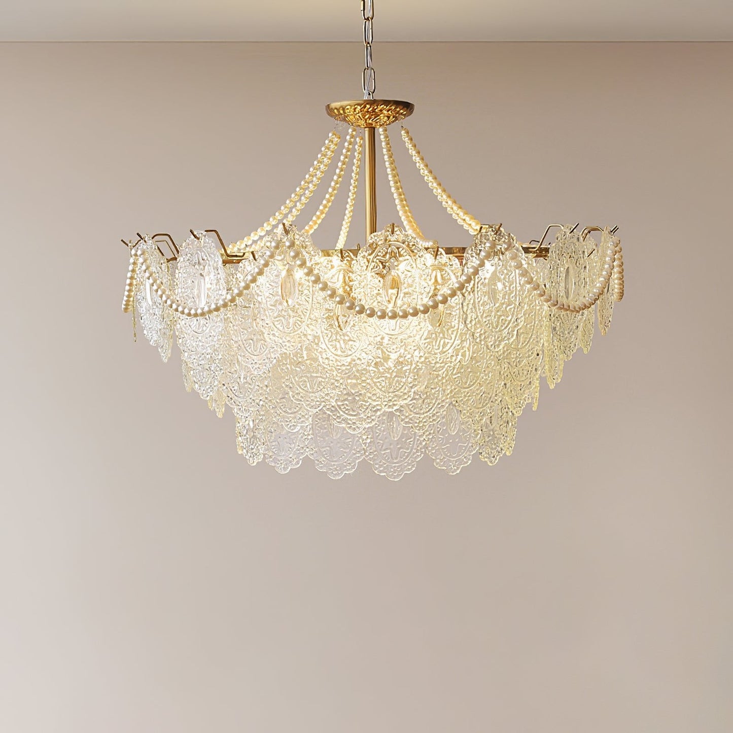 Elegant Pearls Glass Chandelier – Dimmable LED & Adjustable Height