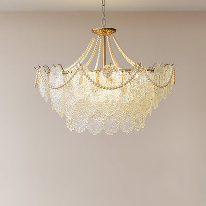 Elegant Pearls Glass Chandelier – Dimmable LED & Adjustable Height