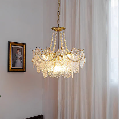 Elegant Pearls Glass Chandelier – Dimmable LED & Adjustable Height