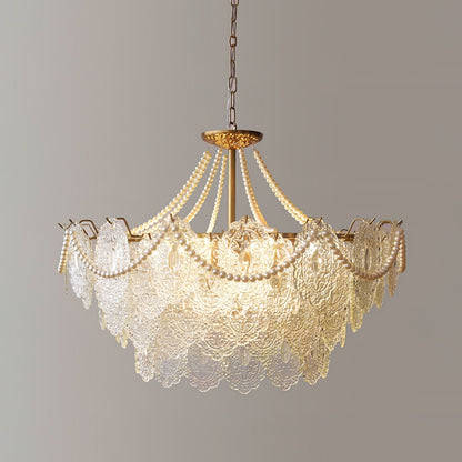 Elegant Pearls Glass Chandelier – Dimmable LED & Adjustable Height