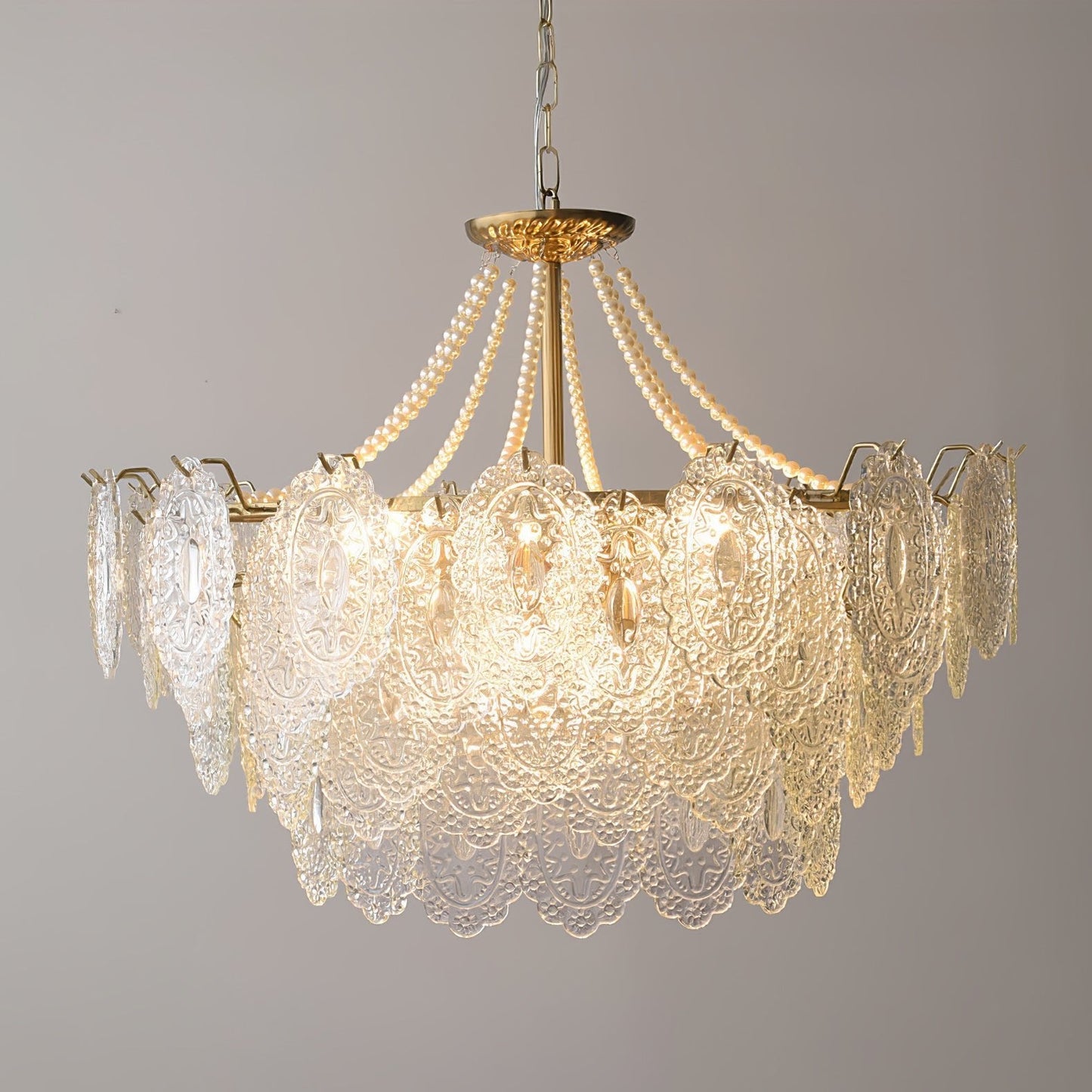 Elegant Pearls Glass Chandelier – Dimmable LED & Adjustable Height