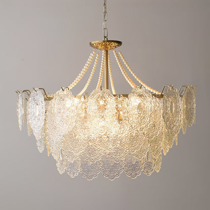 Elegant Pearls Glass Chandelier – Dimmable LED & Adjustable Height