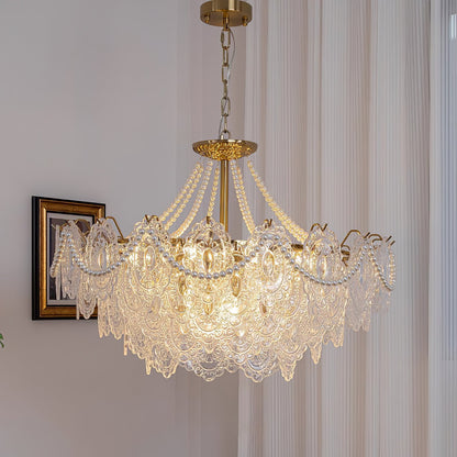 Elegant Pearls Glass Chandelier – Dimmable LED & Adjustable Height