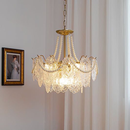 Elegant Pearls Glass Chandelier – Dimmable LED & Adjustable Height