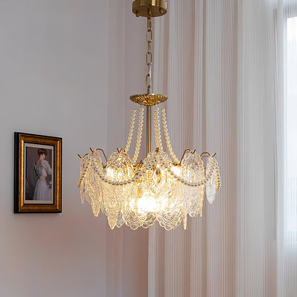 Elegant Pearls Glass Chandelier – Dimmable LED & Adjustable Height