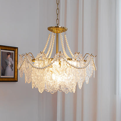 Elegant Pearls Glass Chandelier – Dimmable LED & Adjustable Height