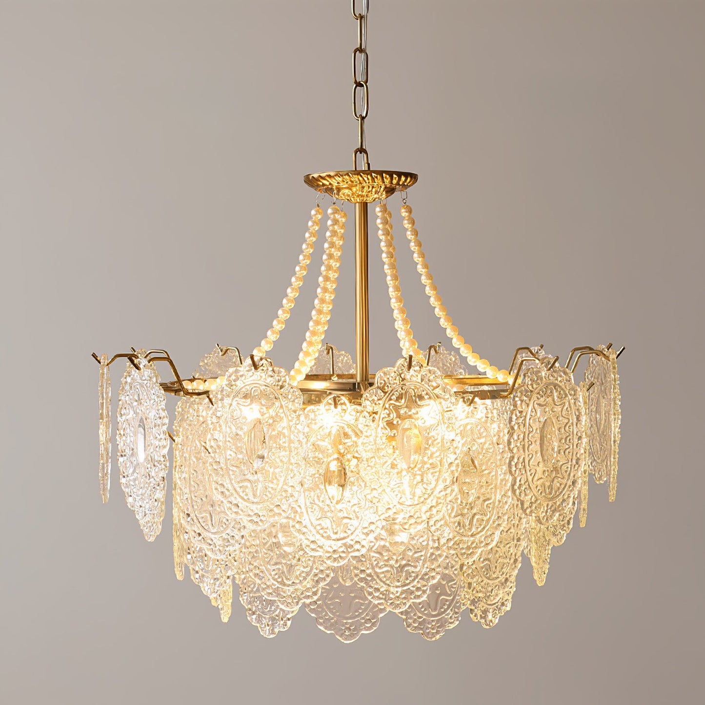Elegant Pearls Glass Chandelier – Dimmable LED & Adjustable Height