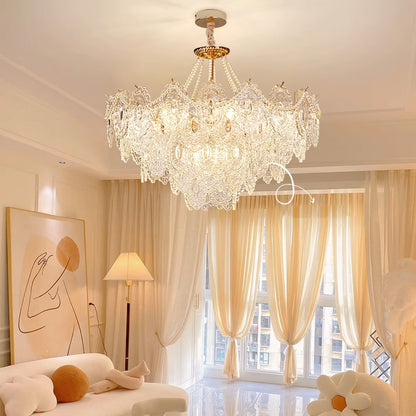Elegant Pearls Glass Chandelier – Dimmable LED & Adjustable Height