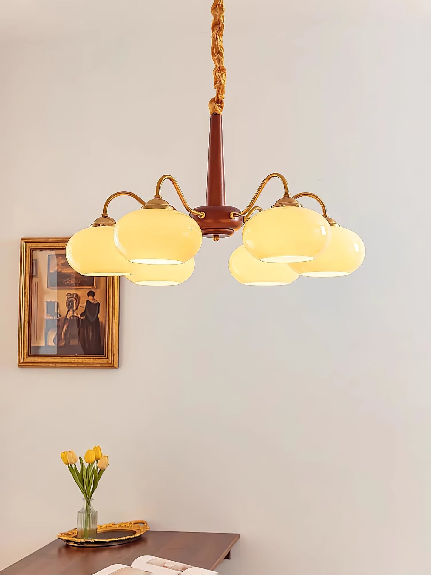 Elegant Persimmon Chandelier - Adjustable Height, Energy-Efficient LED