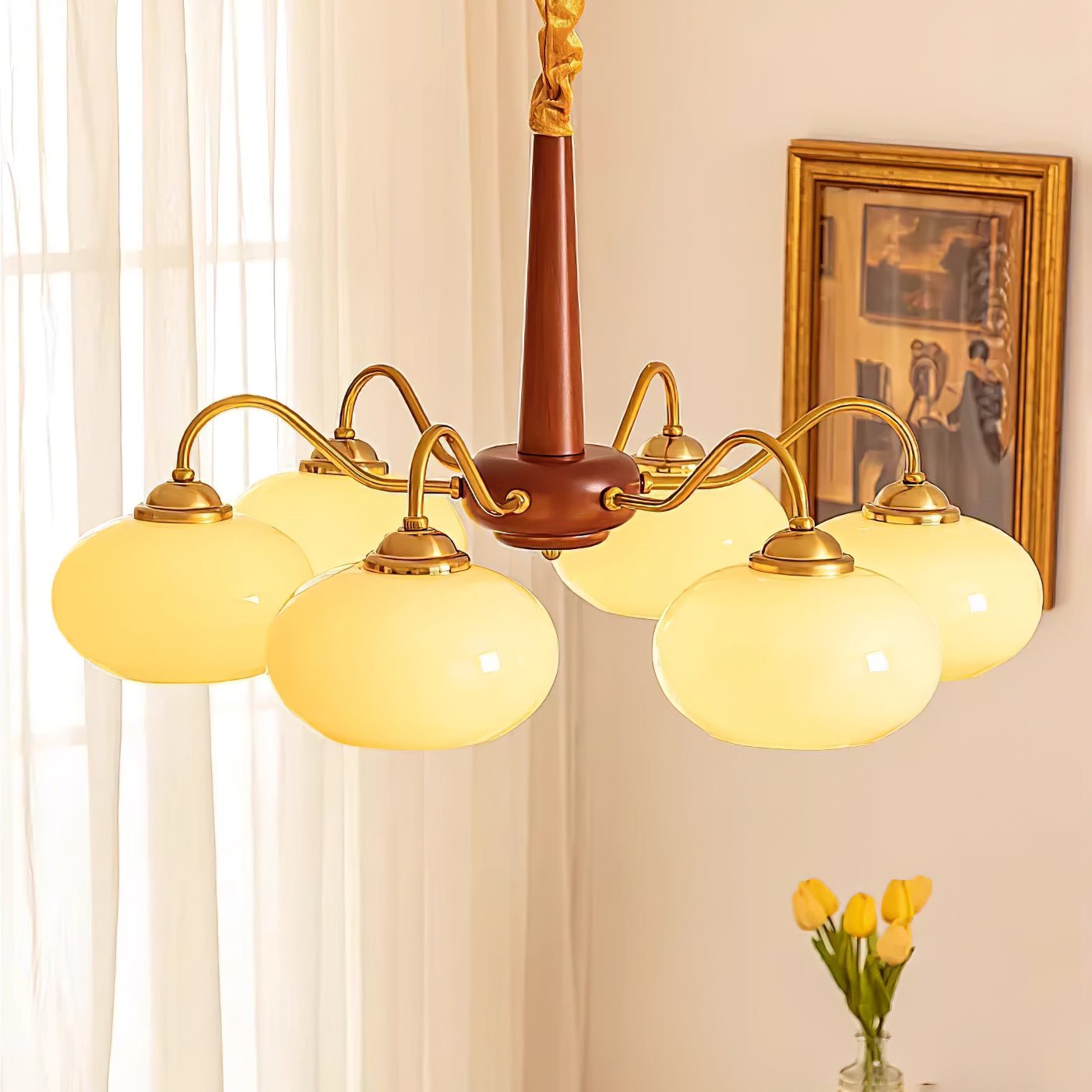 Elegant Persimmon Chandelier - Adjustable Height, Energy-Efficient LED