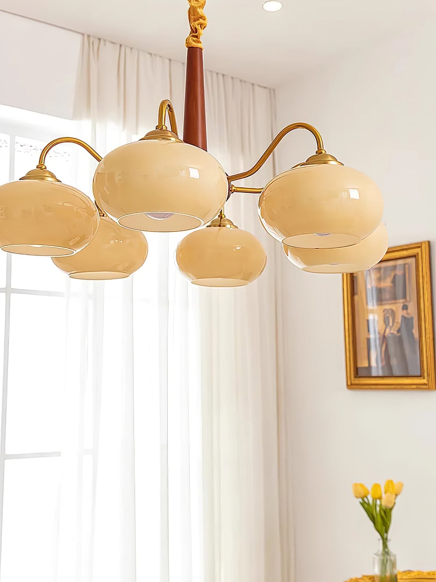 Elegant Persimmon Chandelier - Adjustable Height, Energy-Efficient LED