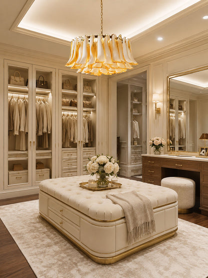 Petal Amber Glass Chandelier - Elegant Design with Adjustable Height