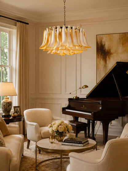 Petal Amber Glass Chandelier - Elegant Design with Adjustable Height