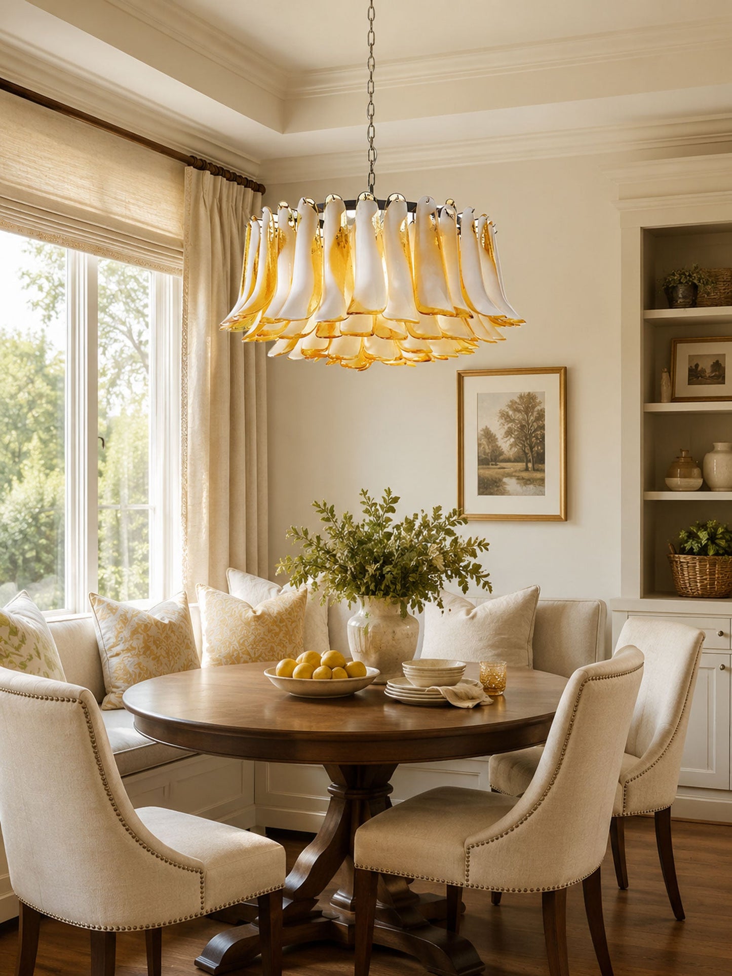 Petal Amber Glass Chandelier - Elegant Design with Adjustable Height