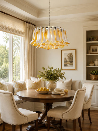 Petal Amber Glass Chandelier - Elegant Design with Adjustable Height
