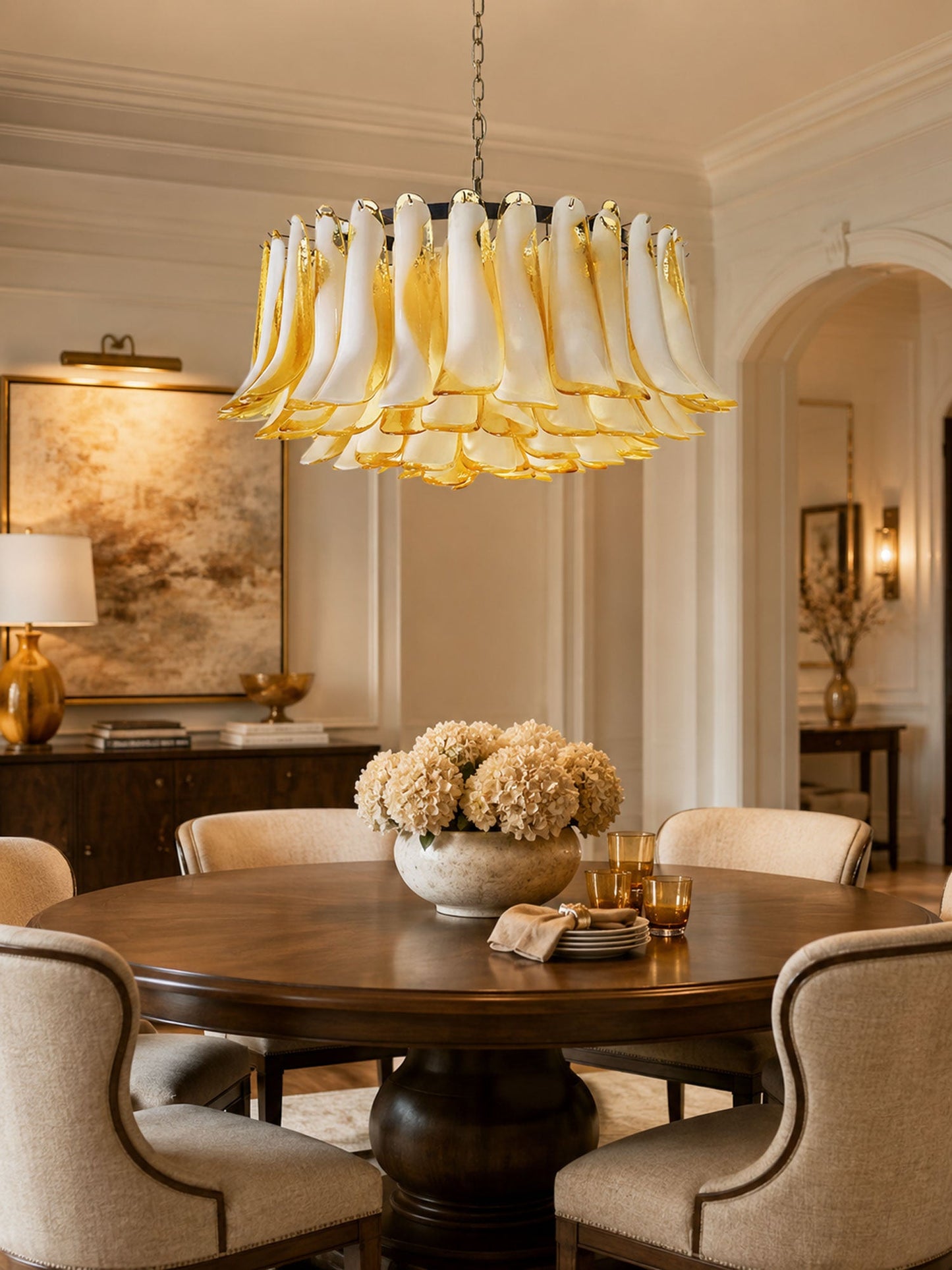 Petal Amber Glass Chandelier - Elegant Design with Adjustable Height