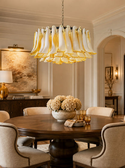 Petal Amber Glass Chandelier - Elegant Design with Adjustable Height