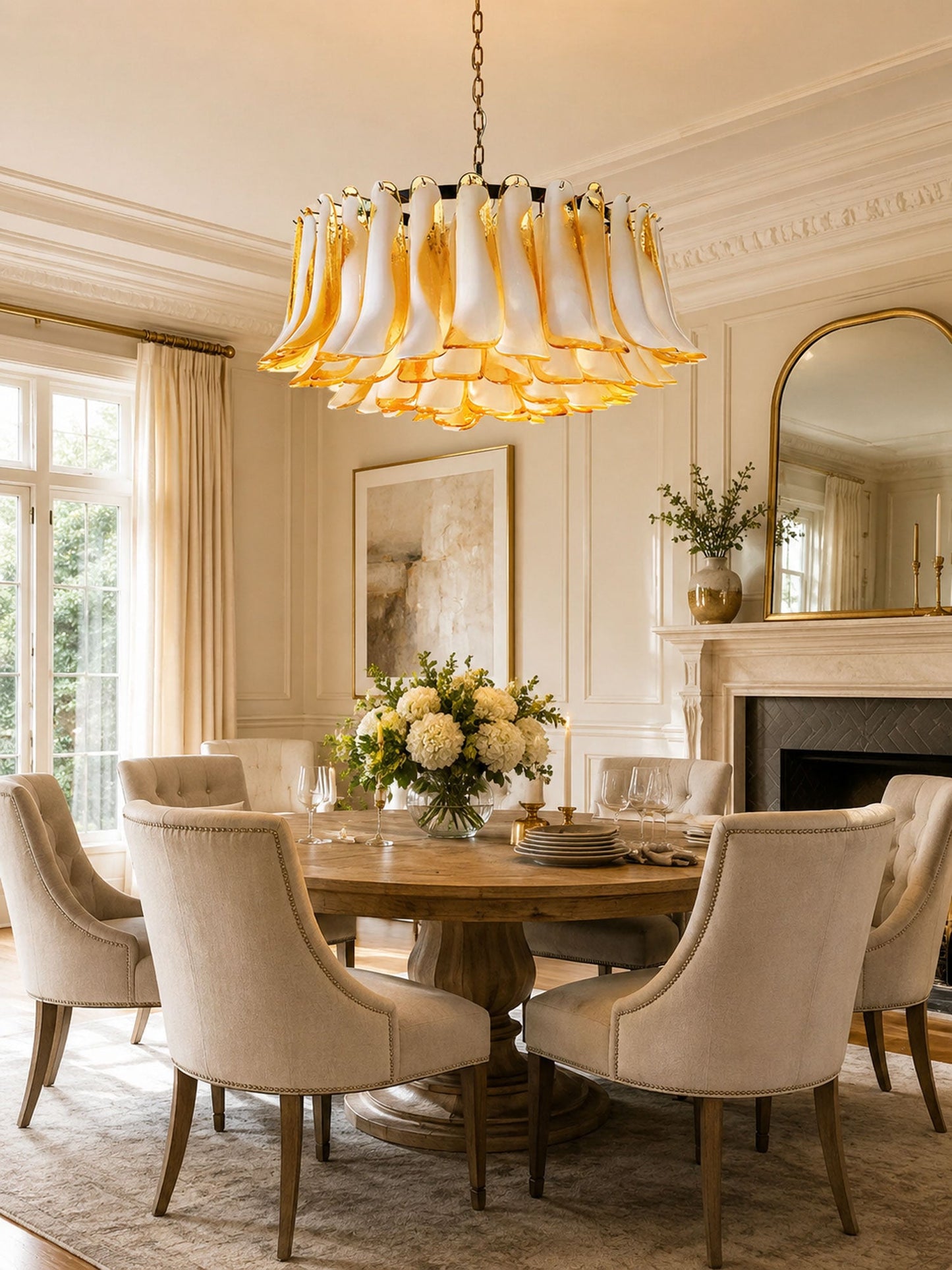 Petal Amber Glass Chandelier - Elegant Design with Adjustable Height