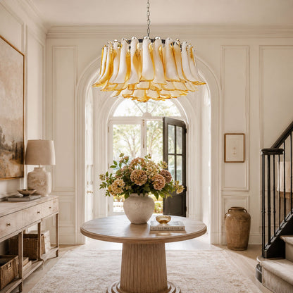 Petal Amber Glass Chandelier - Elegant Design with Adjustable Height