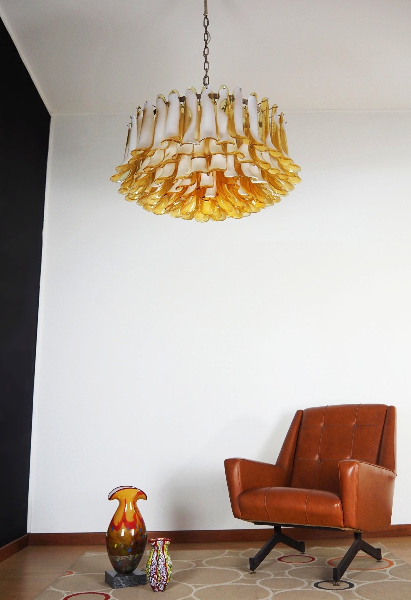 Petal Amber Glass Chandelier - Elegant Design with Adjustable Height