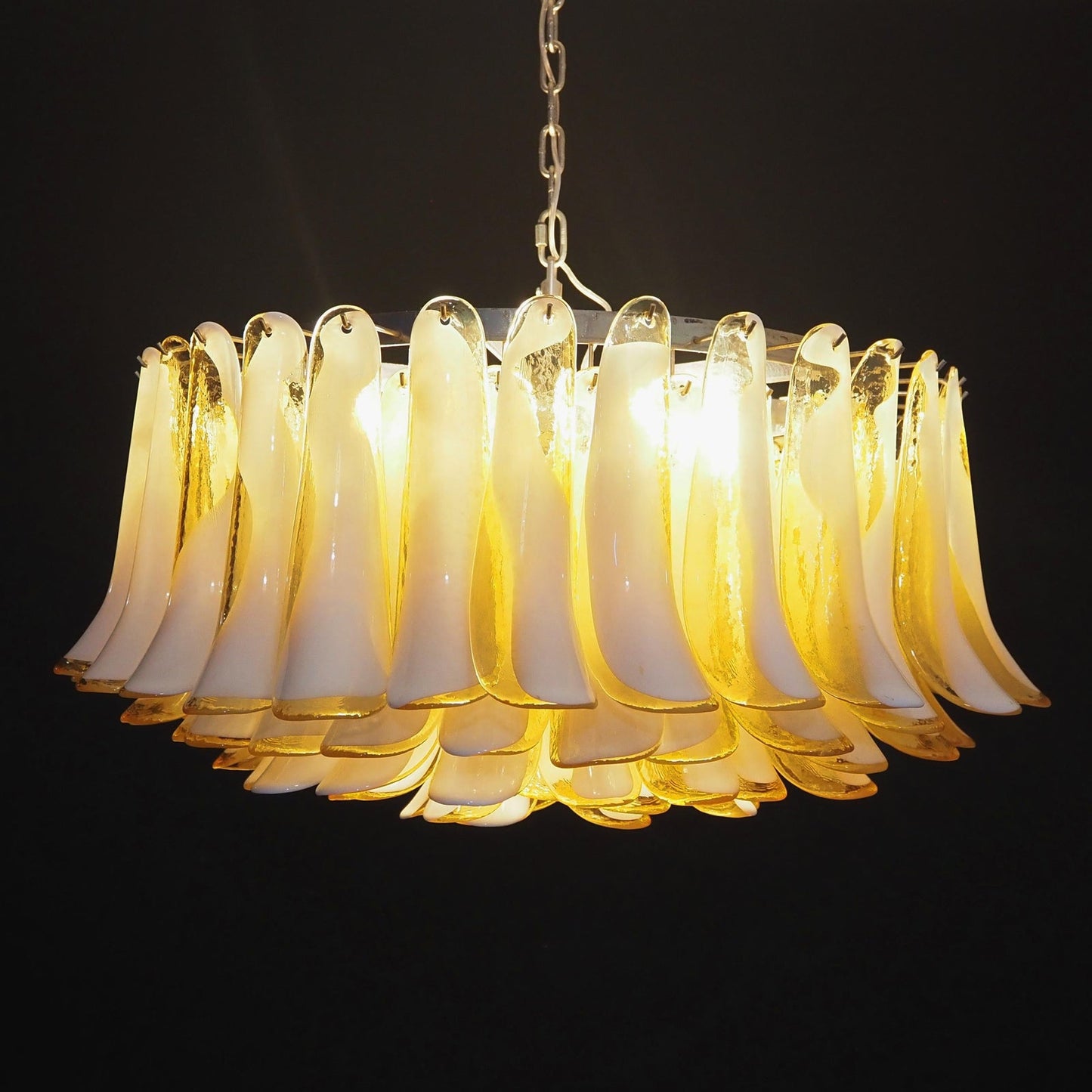 Petal Amber Glass Chandelier - Elegant Design with Adjustable Height