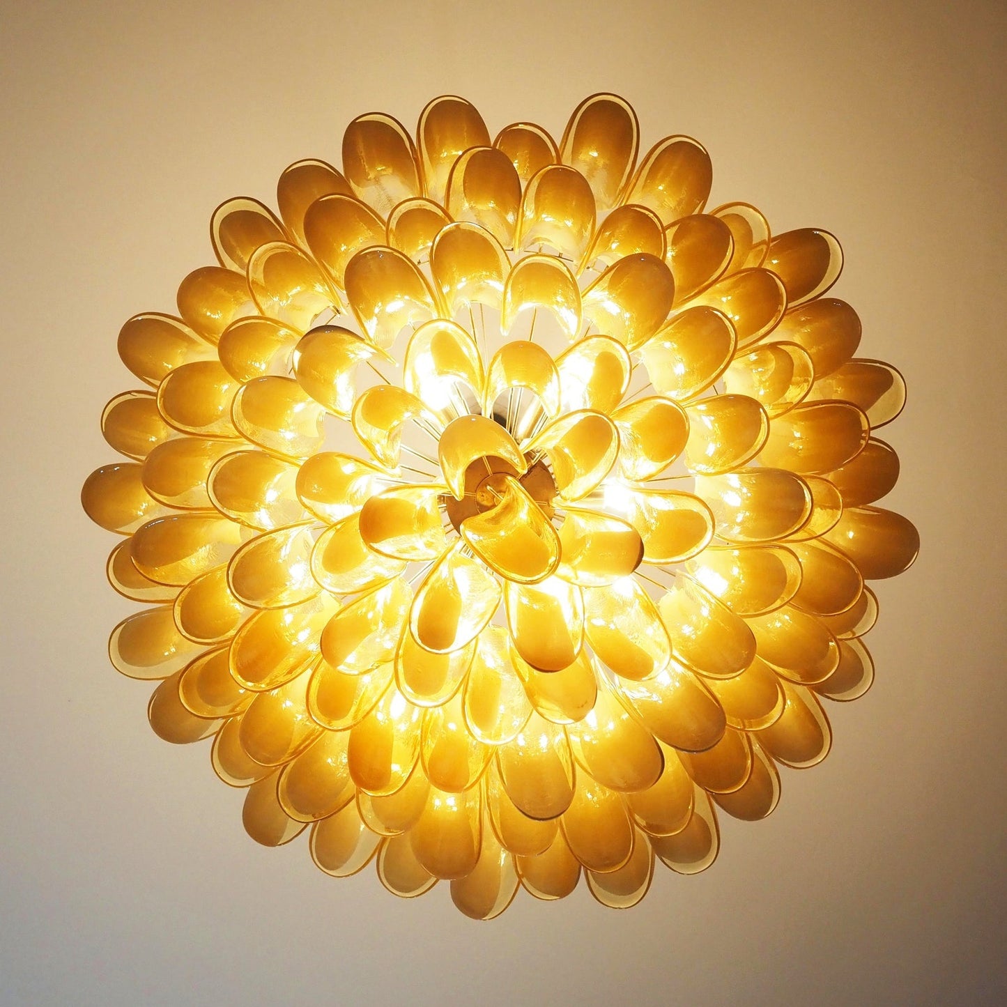Petal Amber Glass Chandelier - Elegant Design with Adjustable Height