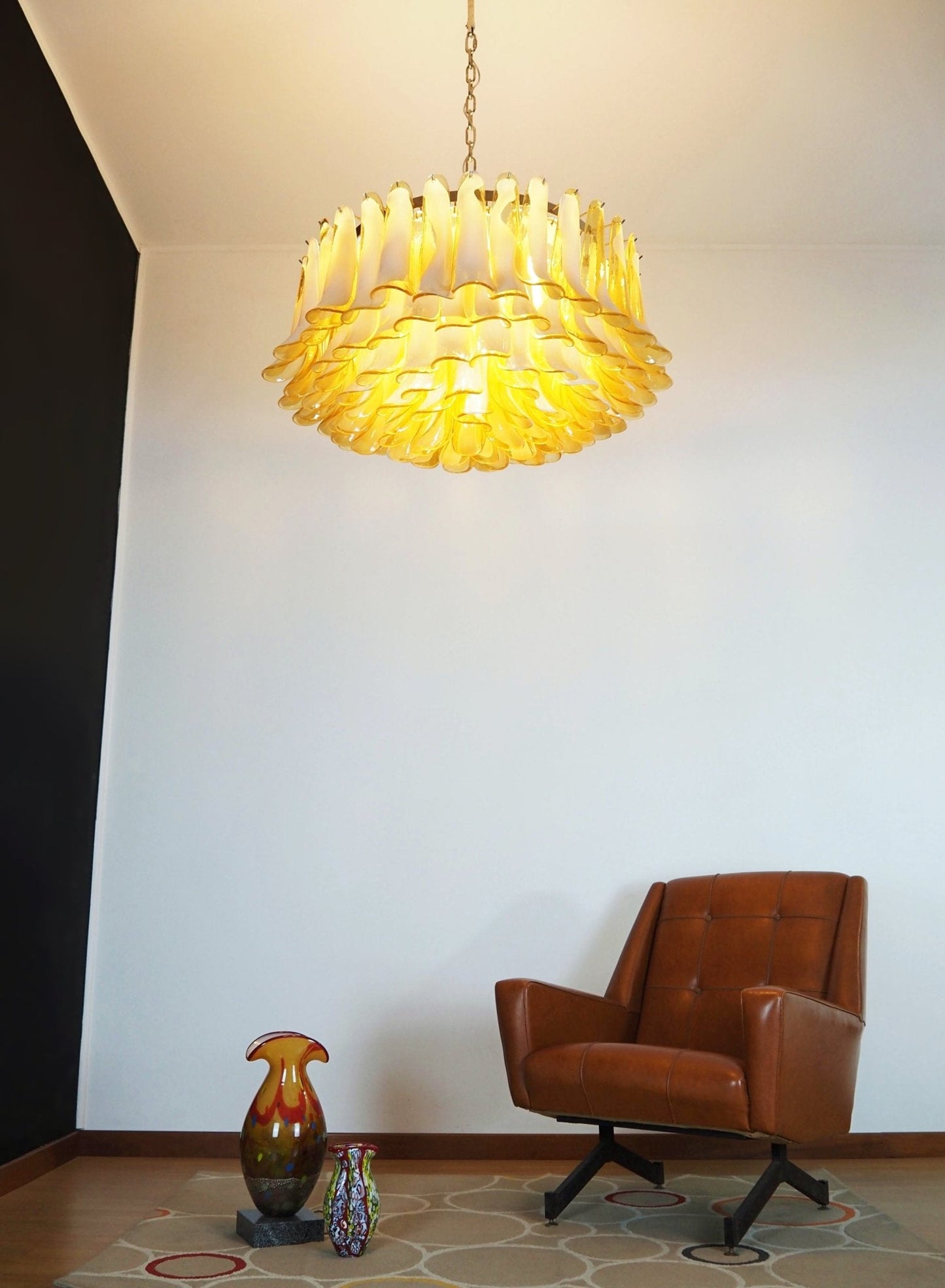 Petal Amber Glass Chandelier - Elegant Design with Adjustable Height